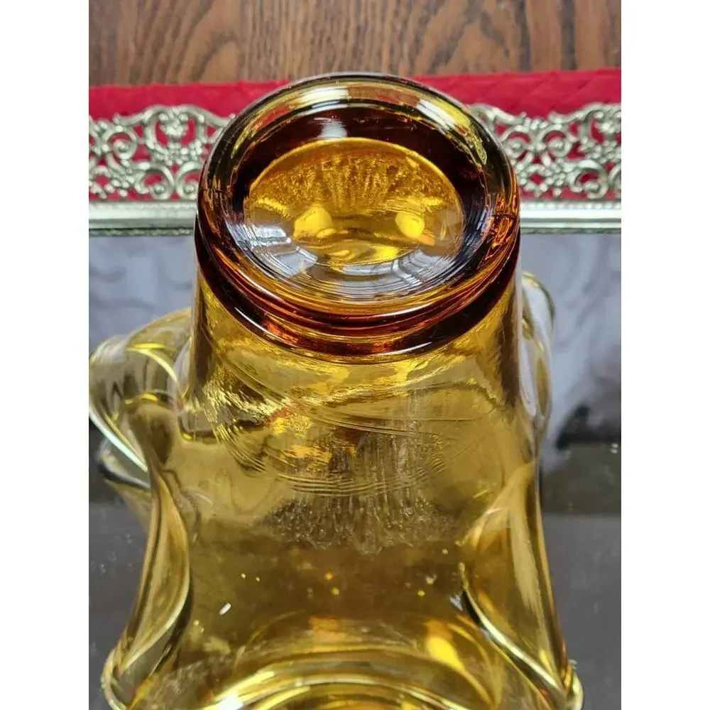Vintage Amber Glass Handkerchief Vase MCM Ruffled Blown Art Glass Fazzoletto 8" - Picture 5 of 5